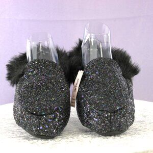 Victoria’s Secret Black Glitter Faux Fur Slippers – Size L/G (Large)